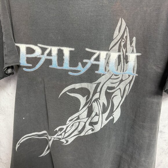 Vintage Palau Shark T Shirt Mens Medium 20x27.5 Faded Black Y2K Surf - Picture 4 of 14